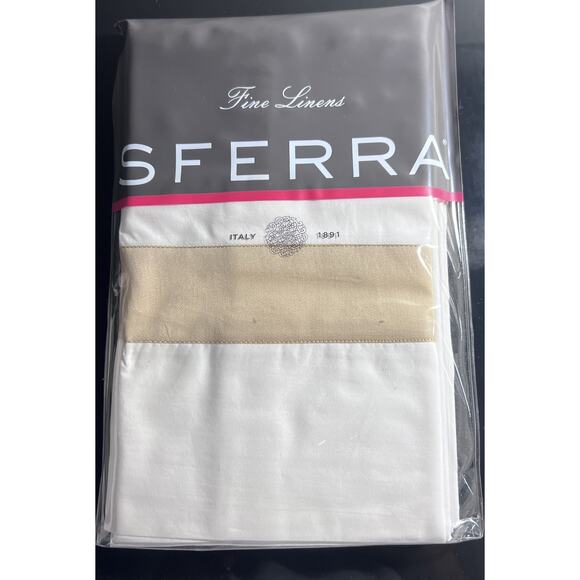 Sferra ORLO9215 Standard Pair Pillowcase 100% Egyptian Cotton White Camel Stripe